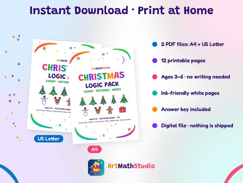 Christmas Worksheets Preschool Printable, Logic Pack, Mazes, Patterns ...