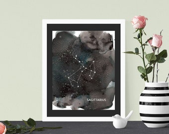 SAGITTARIUS - Zodiac Constellations on Alcohol Ink Astrology Sign Wall Art Print [Printable] Instant Download