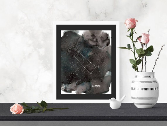 GEMINI - Zodiac Constellations on Alcohol Ink Astrology Sign Wall Art Print [Printable] Instant Download