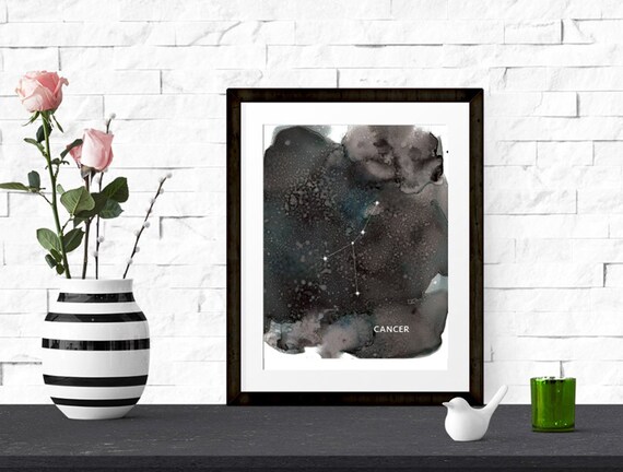 CANCER - Zodiac Constellations on Alcohol Ink Astrology Sign Wall Art Print [Printable] Instant Download