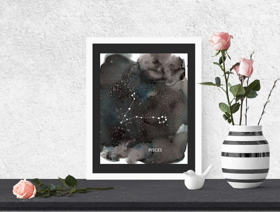 PISCES - Zodiac Constellations on Alcohol Ink Astrology Sign Wall Art Print [Printable] Instant Download