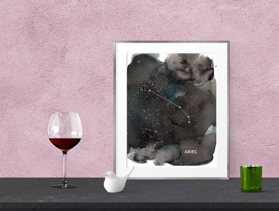 ARIES - Zodiac Constellations on Alcohol Ink Astrology Sign Wall Art Print [Printable] Instant Download