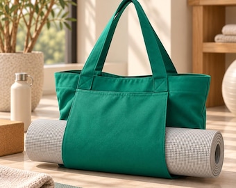 Stor gymväska med hållare för yogamatta, axelväska i canvas, pilatesträningsväska, resväska för vardagsbruk