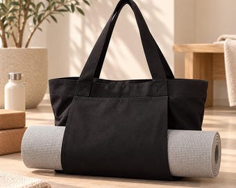 Yoga Mat Tote Bag, Large Pilates Gym Shoulder Bag, Canvas Workout Carryall, Fitness Travel Bag, Yoga Lover Gift