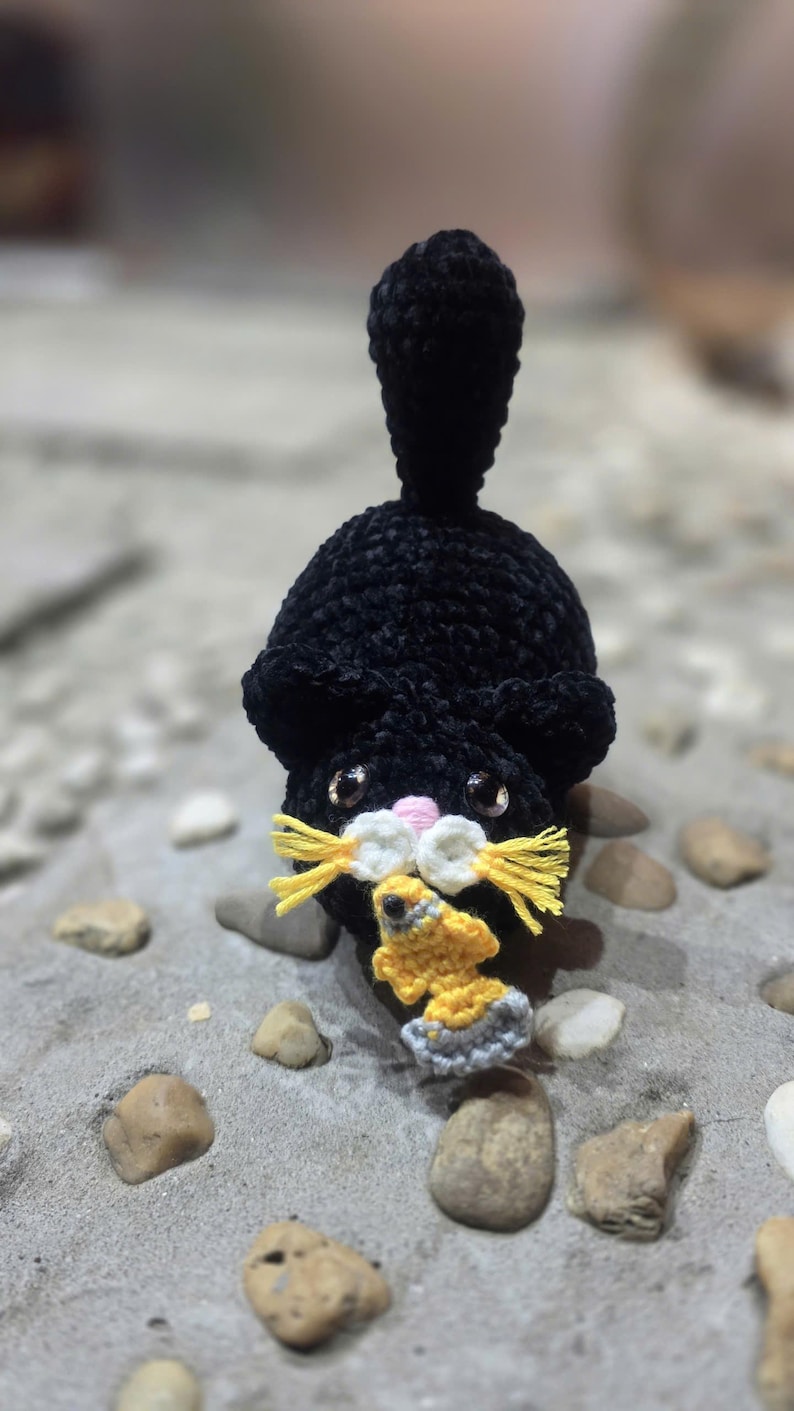 Crochet Pattern: Chubby Black Cat Eating Fish - Etsy