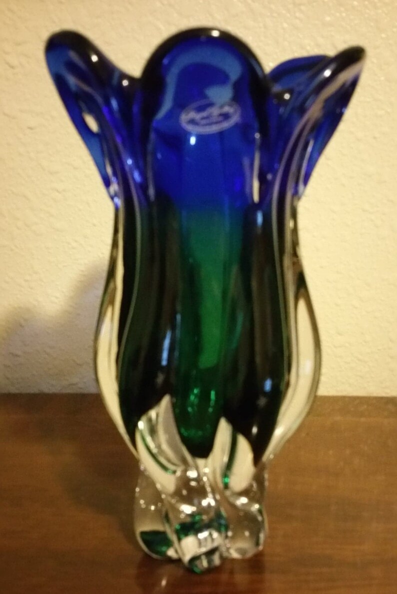 Royal Gallery Vintage crystal vase two toned blue and green Etsy