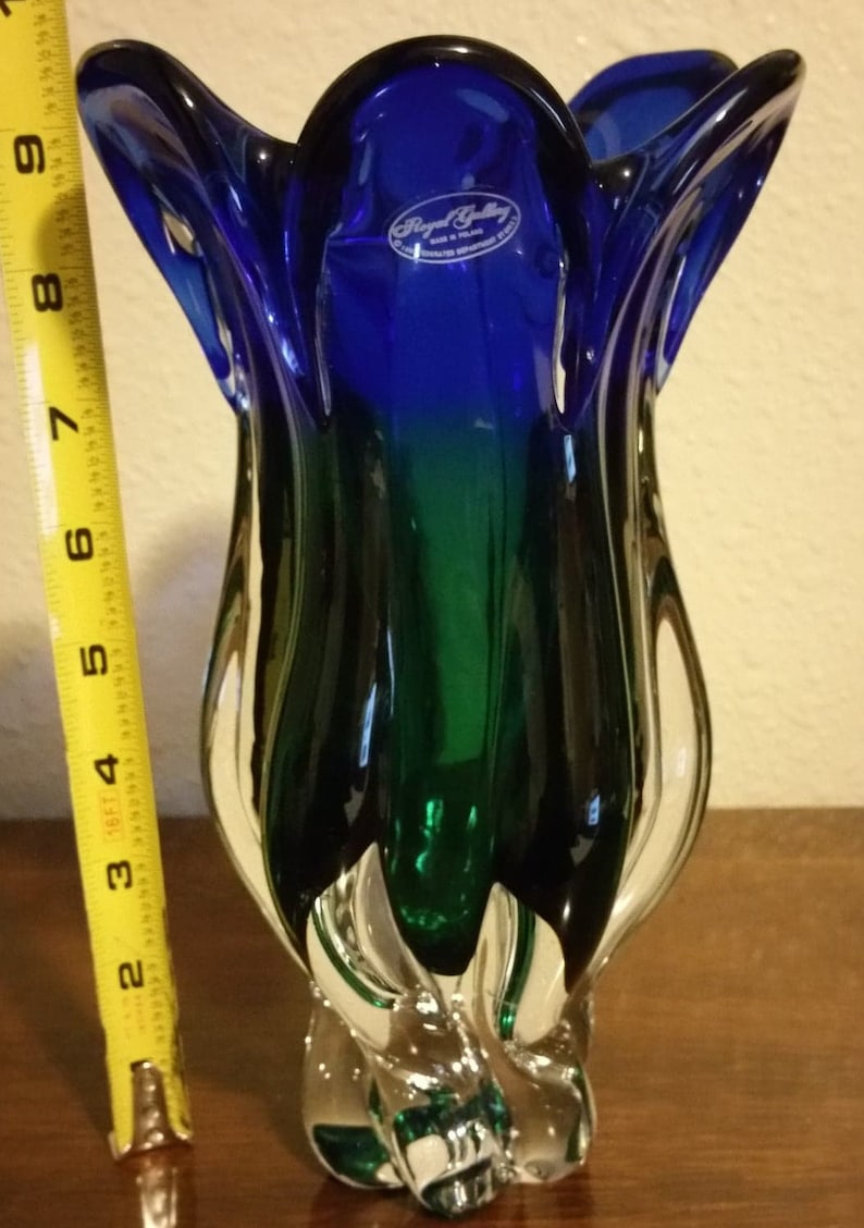 Royal Gallery Vintage crystal vase two toned blue and green Etsy