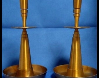 Tommi Parzinger style smart Modernist Brass Candlestick 1.Pair ( 2 Pieces)