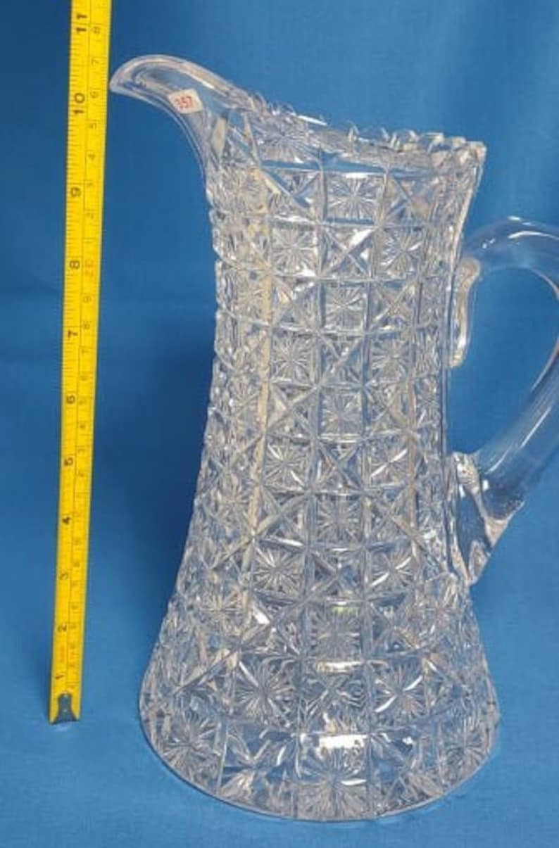American Brilliant Cut Glass Pitcher harvard Pattern Etsy
