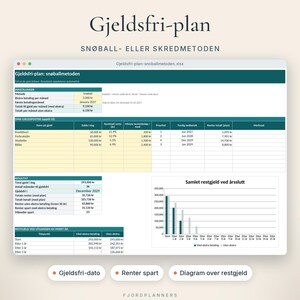 Excel-maler på norsk 2027: Husholdningsbudsjett, Gjeldsfri-plan og Faktura for ENK, Regneark for Excel og Google image 3