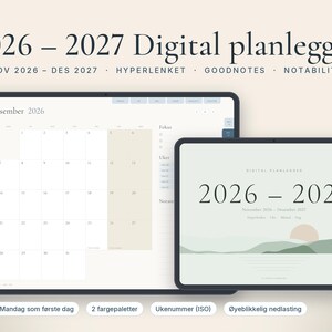 Digital planlegger nov 2026 til des 2027 på norsk, GoodNotes planner, iPad kalender med ukenummer, hyperlenket
