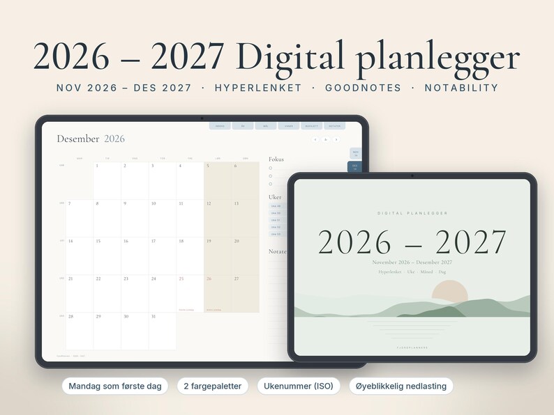 Pianificatore digitale da novembre 2026 al 2027 in Norvegia, pianificatore GoodNotes, calendario per iPad con numero di telefono, calendario ipertestuale immagine 1