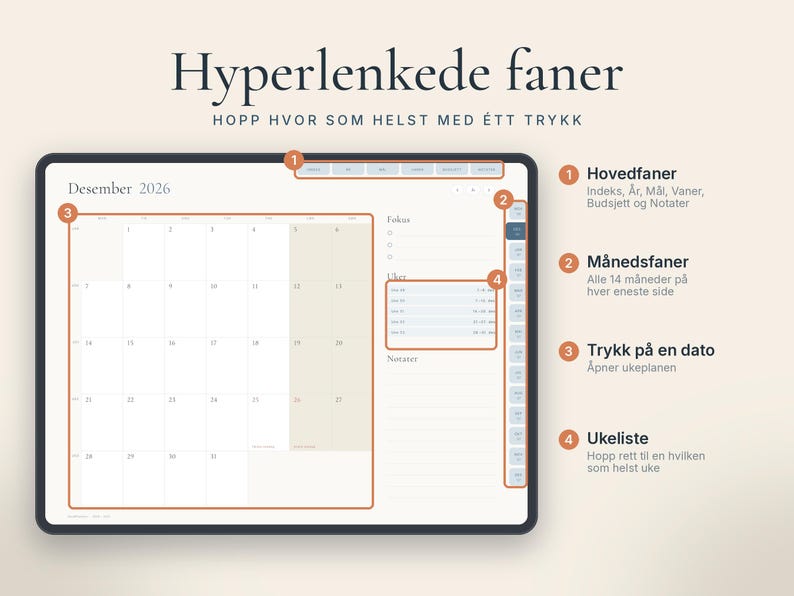 Pianificatore digitale da novembre 2026 al 2027 in Norvegia, pianificatore GoodNotes, calendario per iPad con numero di telefono, calendario ipertestuale immagine 4