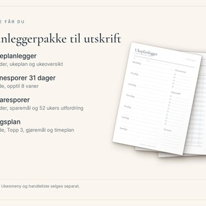 Planleggerpakke til utskrift, Ukeplanlegger, Vanesporer, Sparesporer og Dagsplan PDF A4, Planner norsk pakke, Gjøremålsliste image 4
