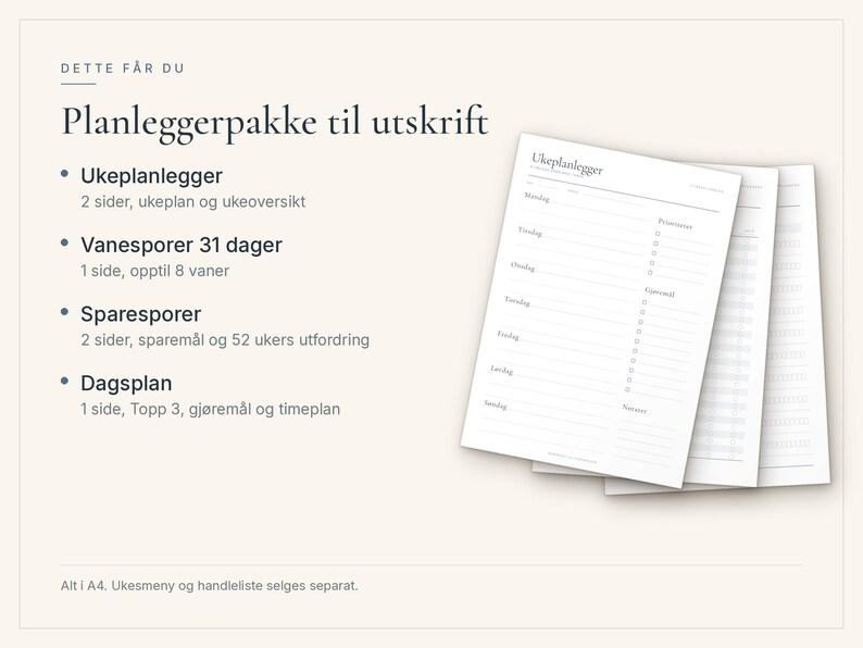 Planleggerpakke til utskrift, Ukeplanlegger, Vanesporer, Sparesporer og Dagsplan PDF A4, Planner norsk pakke, Gjøremålsliste image 4