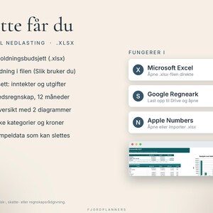 Hushållningsbudget 2027, Excel-mal på norska, Budsjett mot faktiskt, Utgifter och inkomster per månad, Google Regneark, Digital nedlasting bild 5