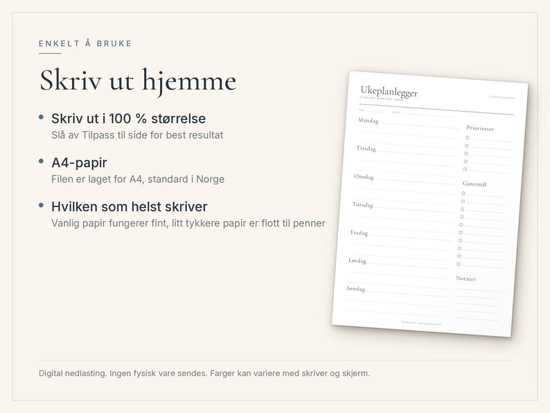 Planleggerpakke til utskrift, Ukeplanlegger, Vanesporer, Sparesporer og Dagsplan PDF A4, Planner norsk pakke, Gjøremålsliste image 5