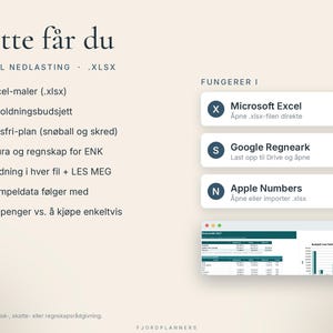 Excel-maler på norsk 2027: Husholdningsbudsjett, Gjeldsfri-plan og Faktura for ENK, Regneark for Excel og Google image 5