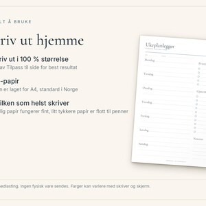Plano de planejamento para escrita, Ukeplan PDF A4, Ukeoversikt med prioriteter e gjøremål, Planner norsk, Minimalistisk ukeplan imagem 5