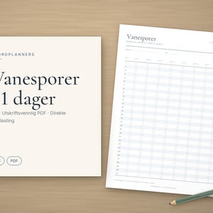 Vanesporer til utskrift, Habit Tracker norsk PDF A4, 31 dagers vaneoversikt, Rutinesporer, Månedlig vanelogg, Minimalistisk