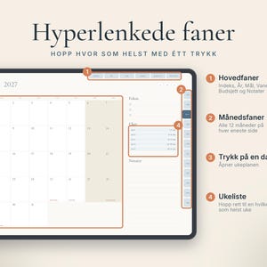 Digital planlegger 2027 på norsk, GoodNotes planner, iPad kalender med ukenummer, Hyperlenket uke- og dagsplan image 4