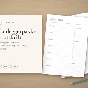 Planleggerpakke til utskrift, Ukeplanlegger, Vanesporer, Sparesporer og Dagsplan PDF A4, Planner norsk pakke, Gjøremålsliste
