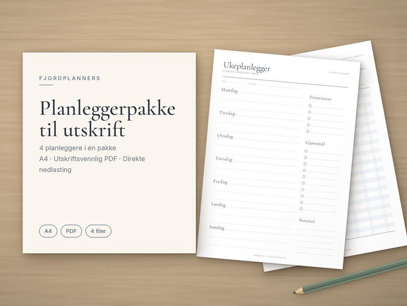 Planleggerpakke til utskrift, Ukeplanlegger, Vanesporer, Sparesporer og Dagsplan PDF A4, Planner norsk pakke, Gjøremålsliste image 1