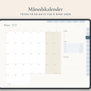 Digital planlegger 2027 på norsk, GoodNotes planner, iPad kalender med ukenummer, Hyperlenket uke- og dagsplan image 2