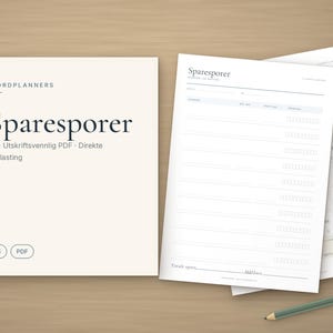 Sparesporer til utskrift, 52 ukers spareutfordring i kroner, Sparemål PDF A4, Sparetracker, Budsjett og økonomi planner norsk