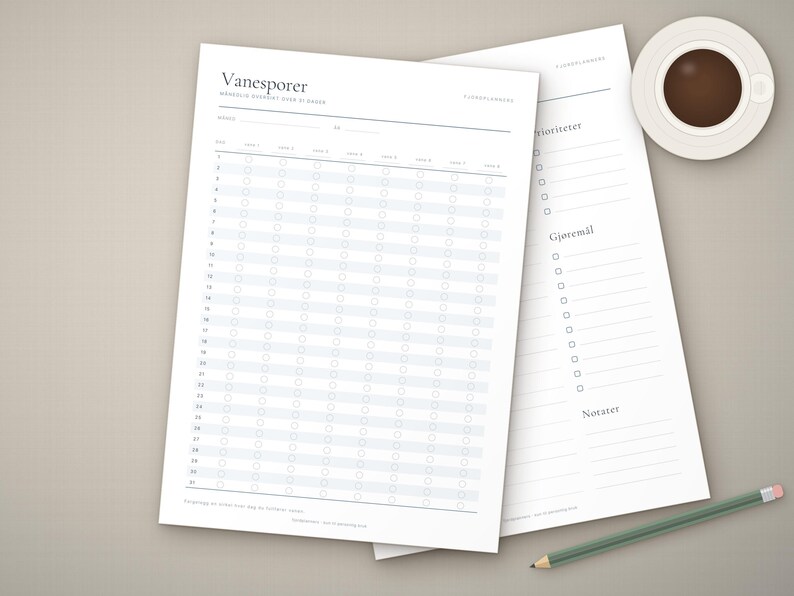 Planleggerpakke til utskrift, Ukeplanlegger, Vanesporer, Sparesporer og Dagsplan PDF A4, Planner norsk pakke, Gjøremålsliste image 3