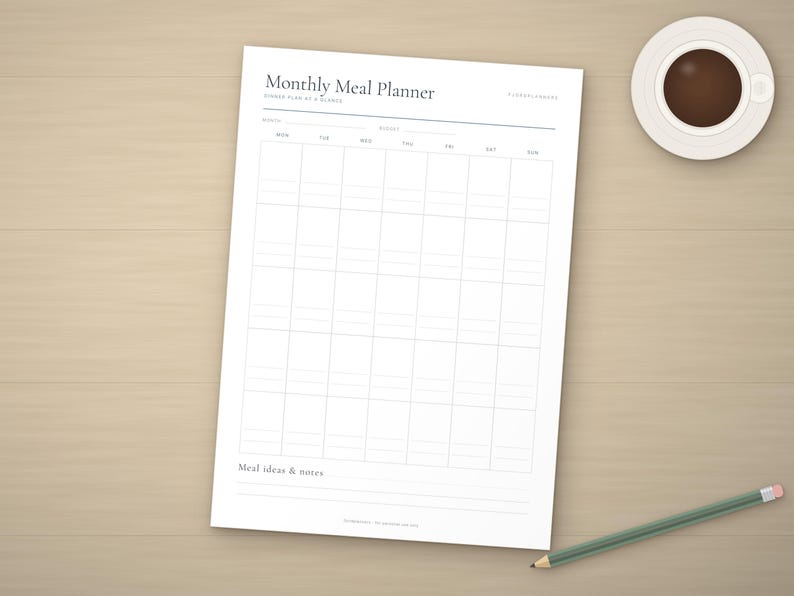 Printbare maaltijdplanner met boodschappenlijst, weekmenu, maandmenu, boodschappenlijst (PDF, A4 en US Letter). afbeelding 2