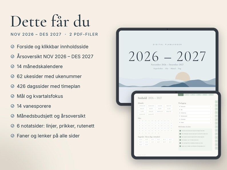 Pianificatore digitale da novembre 2026 al 2027 in Norvegia, pianificatore GoodNotes, calendario per iPad con numero di telefono, calendario ipertestuale immagine 5
