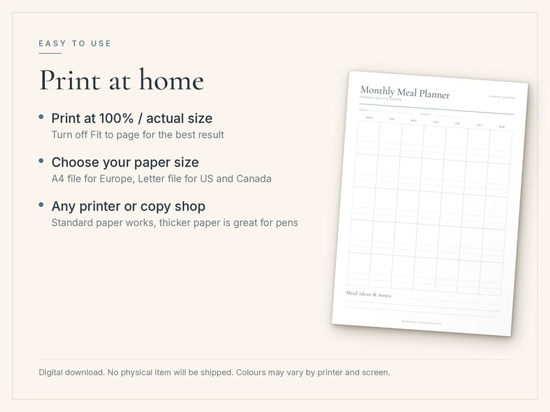 Printbare maaltijdplanner met boodschappenlijst, weekmenu, maandmenu, boodschappenlijst (PDF, A4 en US Letter). afbeelding 5