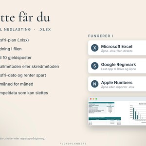 Nedbetalingsplan för aktuell Excel, Gjeldsfri-plan med snöballmetoden och skredmetoden, Gjeldskalkulator på norska bild 5