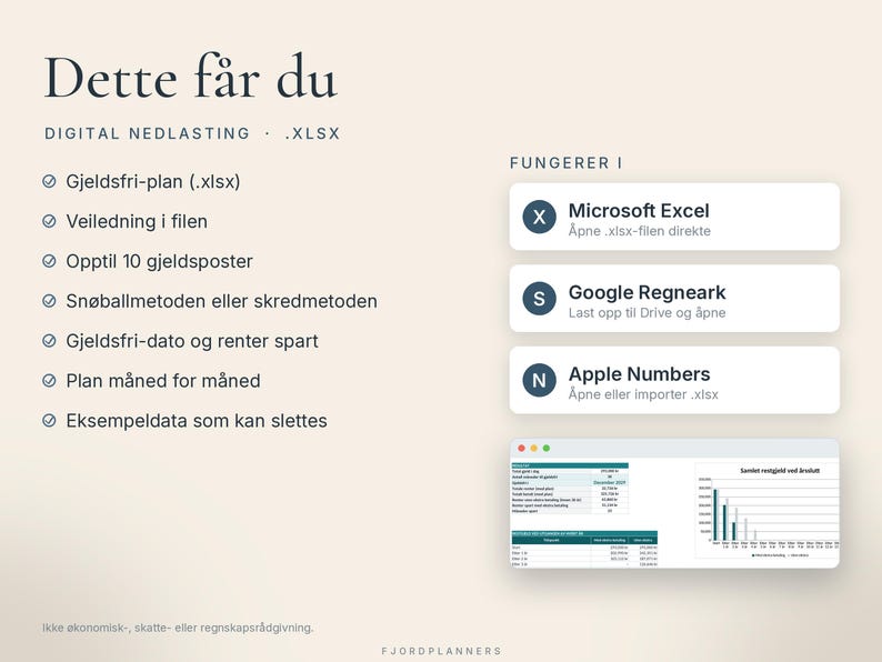 Nedbetalingsplan för aktuell Excel, Gjeldsfri-plan med snöballmetoden och skredmetoden, Gjeldskalkulator på norska bild 5