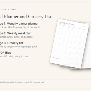Printbare maaltijdplanner met boodschappenlijst, weekmenu, maandmenu, boodschappenlijst (PDF, A4 en US Letter). afbeelding 4
