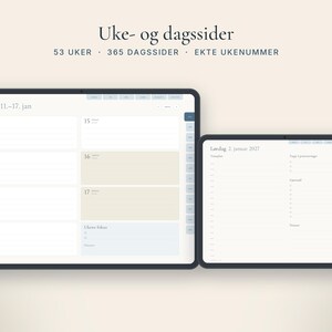 Digital planlegger 2027 på norsk, GoodNotes planner, iPad kalender med ukenummer, Hyperlenket uke- og dagsplan image 3