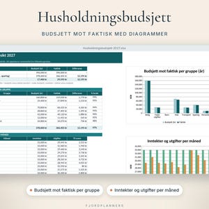 Excel-maler på norsk 2027: Husholdningsbudsjett, Gjeldsfri-plan og Faktura for ENK, Regneark for Excel og Google image 2