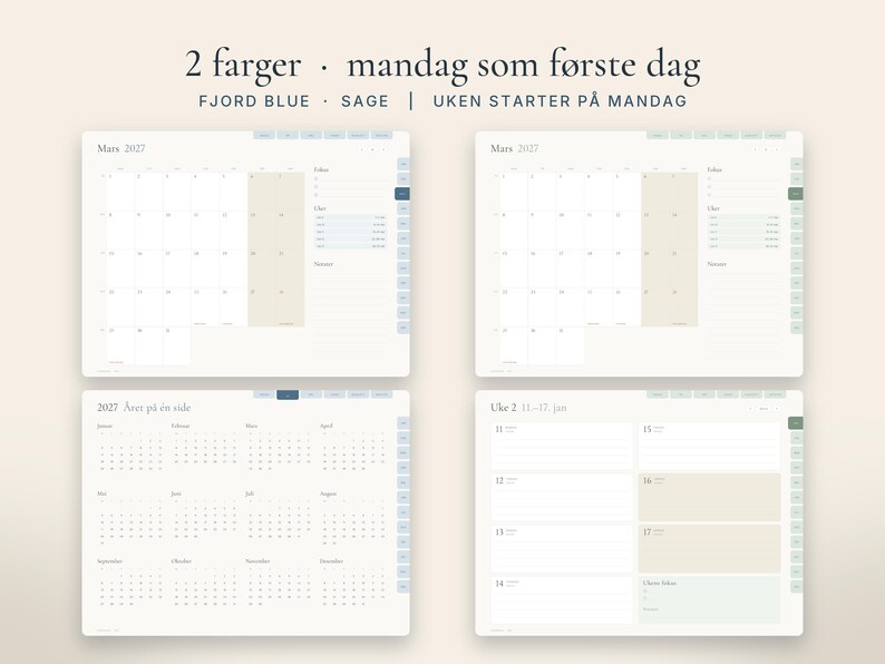 Digital planlegger 2027 på norsk, GoodNotes planner, iPad kalender med ukenummer, Hyperlenket uke- og dagsplan image 6