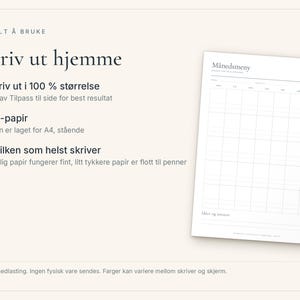 Matplanlegger på norsk, Ukesmeny og handleliste, Månedsmeny, Matbudsjett, Oppskriftsark, A4 PDF til utskrift image 5