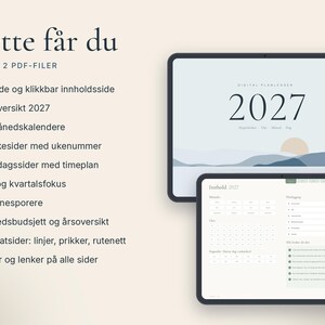 Digital planlegger 2027 på norsk, GoodNotes planner, iPad kalender med ukenummer, Hyperlenket uke- og dagsplan image 5