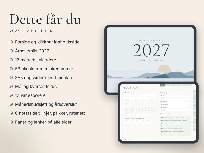 Digital planlegger 2027 på norsk, GoodNotes planner, iPad kalender med ukenummer, Hyperlenket uke- og dagsplan image 5
