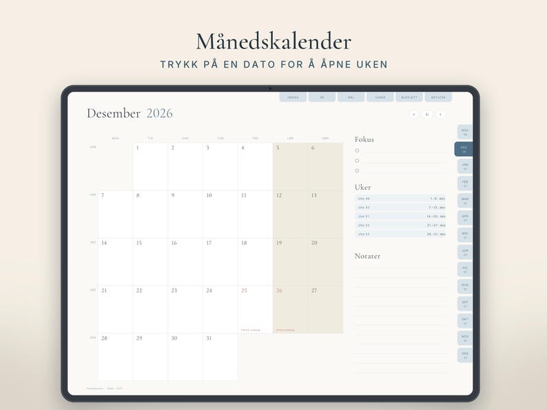 Pianificatore digitale da novembre 2026 al 2027 in Norvegia, pianificatore GoodNotes, calendario per iPad con numero di telefono, calendario ipertestuale immagine 2