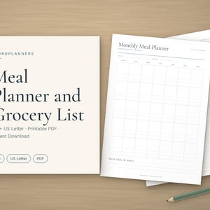 Printbare maaltijdplanner met boodschappenlijst, weekmenu, maandmenu, boodschappenlijst (PDF, A4 en US Letter). afbeelding 1