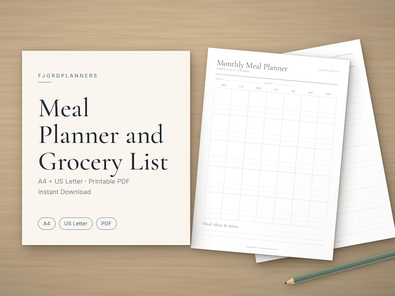 Printbare maaltijdplanner met boodschappenlijst, weekmenu, maandmenu, boodschappenlijst (PDF, A4 en US Letter). afbeelding 1