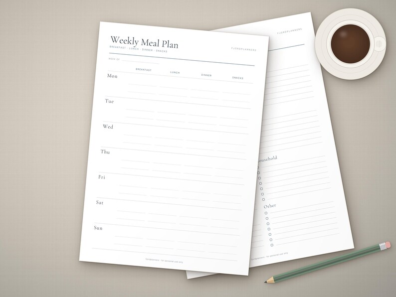 Printbare maaltijdplanner met boodschappenlijst, weekmenu, maandmenu, boodschappenlijst (PDF, A4 en US Letter). afbeelding 3