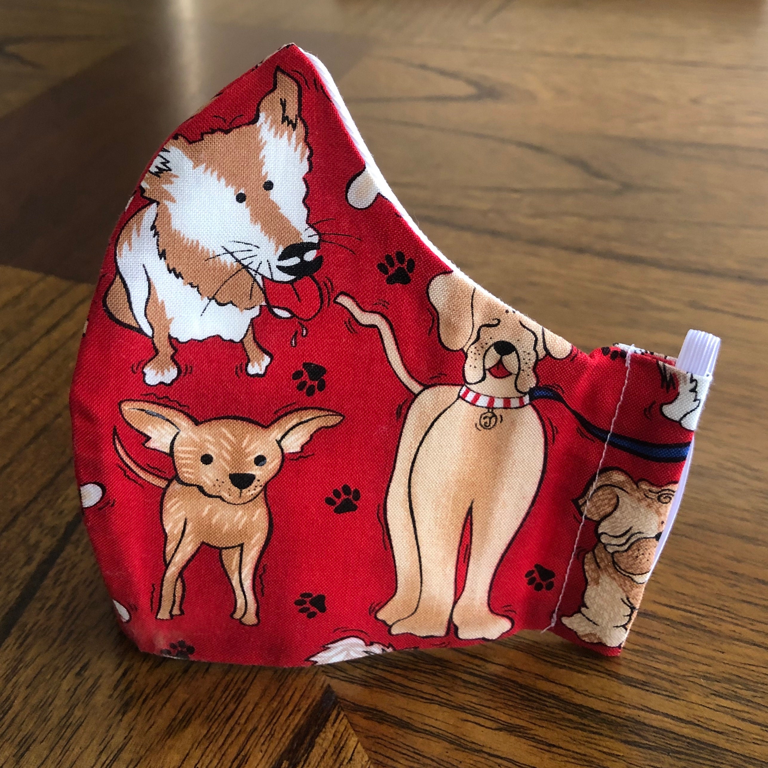 FACE MASK DOGS on red with filter pocket Etsy