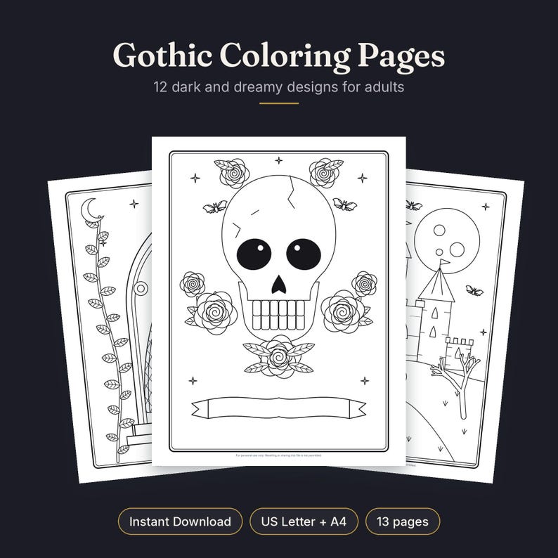 Coloring Sheets Roses Skuls Gothic Coloring Pages for Adults, 12 Dark Printable Designs, Rose ...