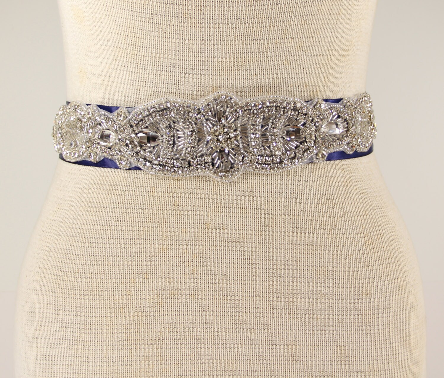 Bridal Sash Wedding Dress Sash Belt Royal Blue Rhinestone