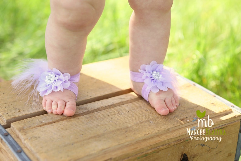 Baby Barefoot Sandals Lavender Flower Sandals Toddler Etsy